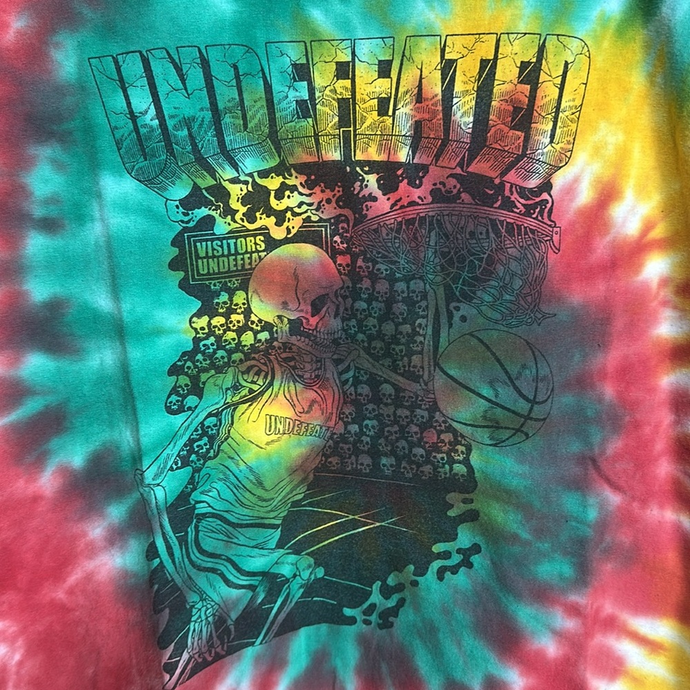 Undefeated Y2K USA Made Basketball Skeleton Tie Dye Tee Shirt XL - Picture 2 of 5